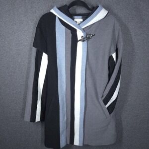 Vintage‎ Carson Wool Hooded Coat L Striped Boho Y2K Artwear Toggle Closure